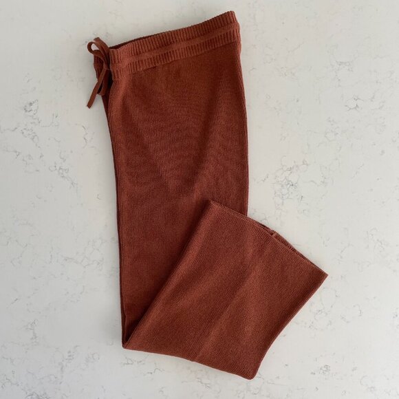 Theory Boucle Knit Cotton Poly Blend Hi Waist Wide Leg Pant Rust Caramel S NWOT - Picture 5 of 9